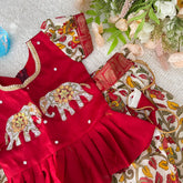 Off White & Red Color Embroidered Girls Lehenga Set -VS3496